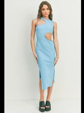 Pretty Damage Y2K Asymmetric Cutout Midi Dress in Sky Blue 💙💙